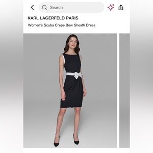 Karl Laggerfield Black Midi Sheath Dress with White Bow and Trim